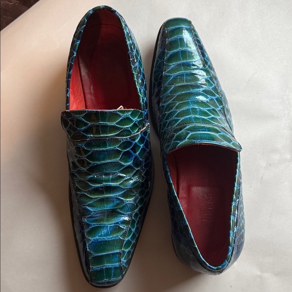 Vintage Caribbean blue Croc embossed Leather Loafer Shoes Mens 43/10 Italy Disco main image 2